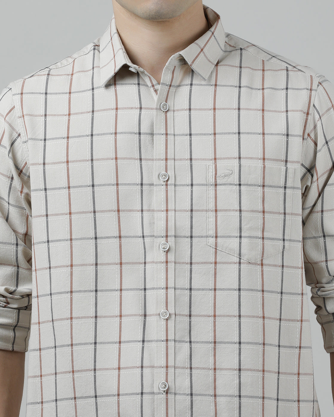 Casual Full Sleeve Comfort Fit Checks Shirt Beige for Men