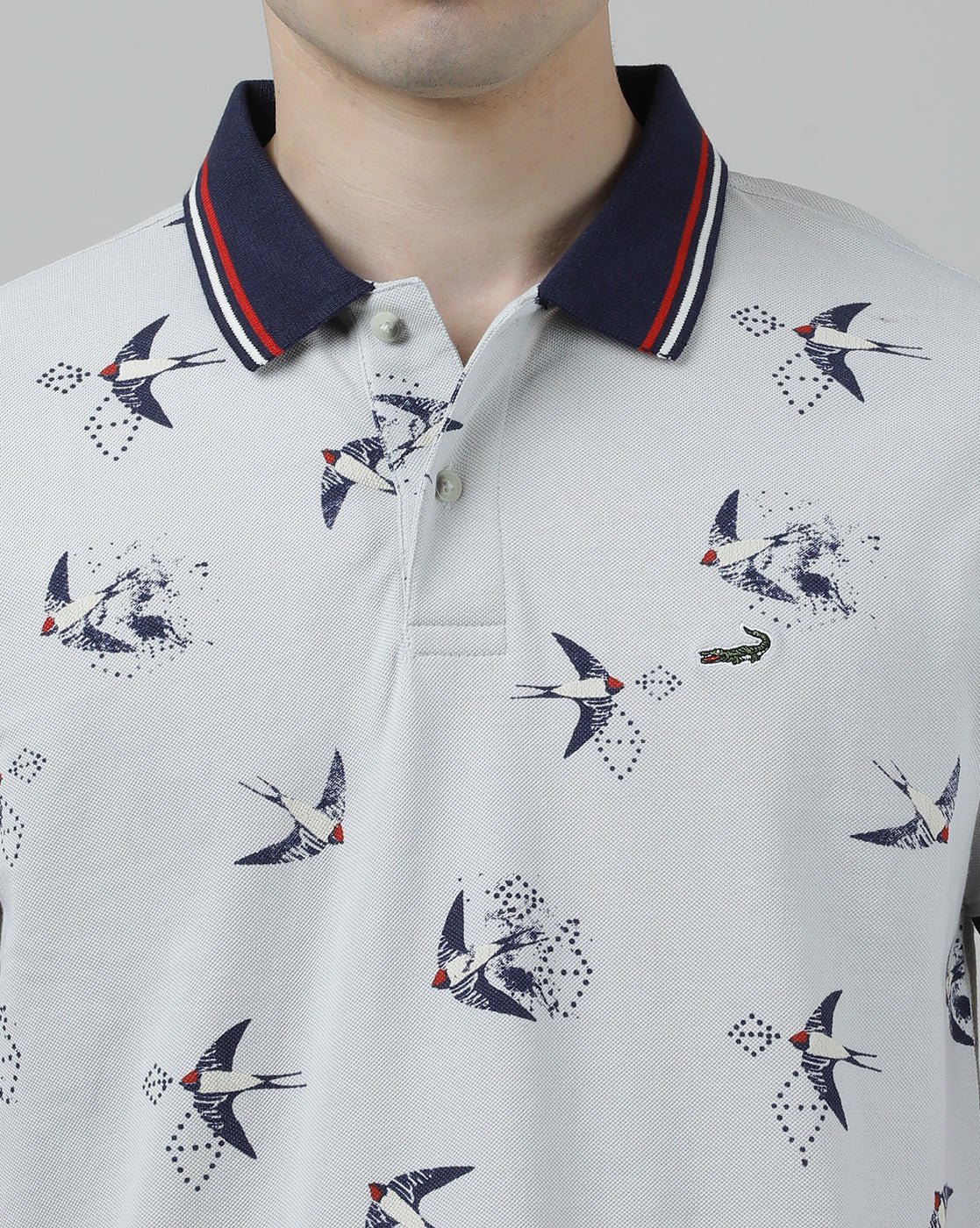 Casual Light Grey T-Shirt Polo Printed Half Sleeve Slim Fit with Collar for Men