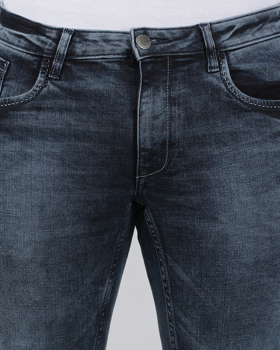 Casual Slim Fit Solid Black Blue Denim for Men
