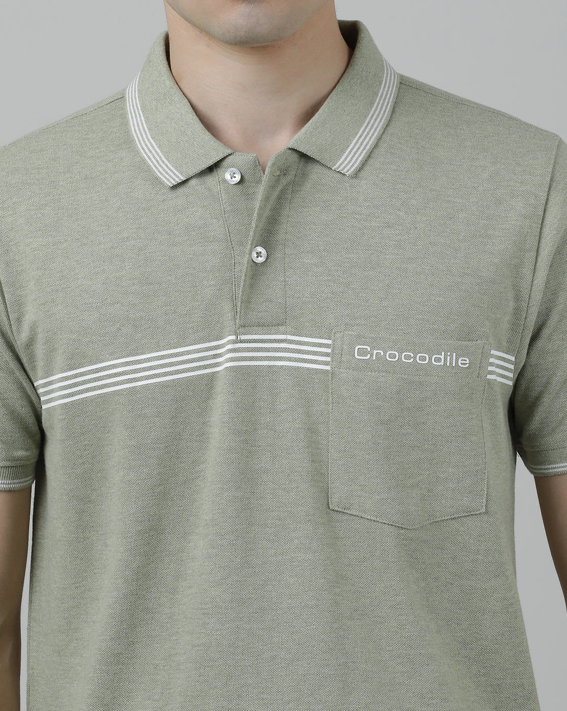 Casual Green Solid Polo Melange Printed T-Shirt Half Sleeve Slim Fit with Collar for Men