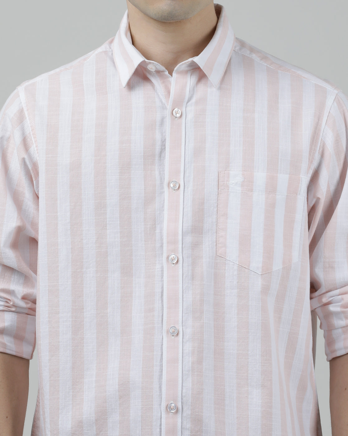 Casual Full Sleeve Comfort Fit Stripe Shirt Pink for Men
