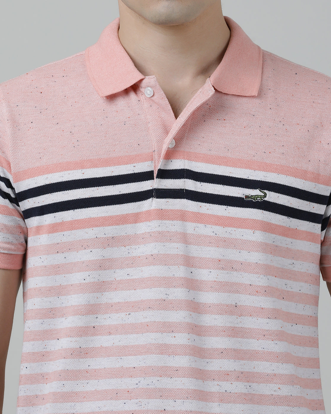 Casual Orange T-Shirt Engineering Stripes Half Sleeve Slim Fit with Collar for Men