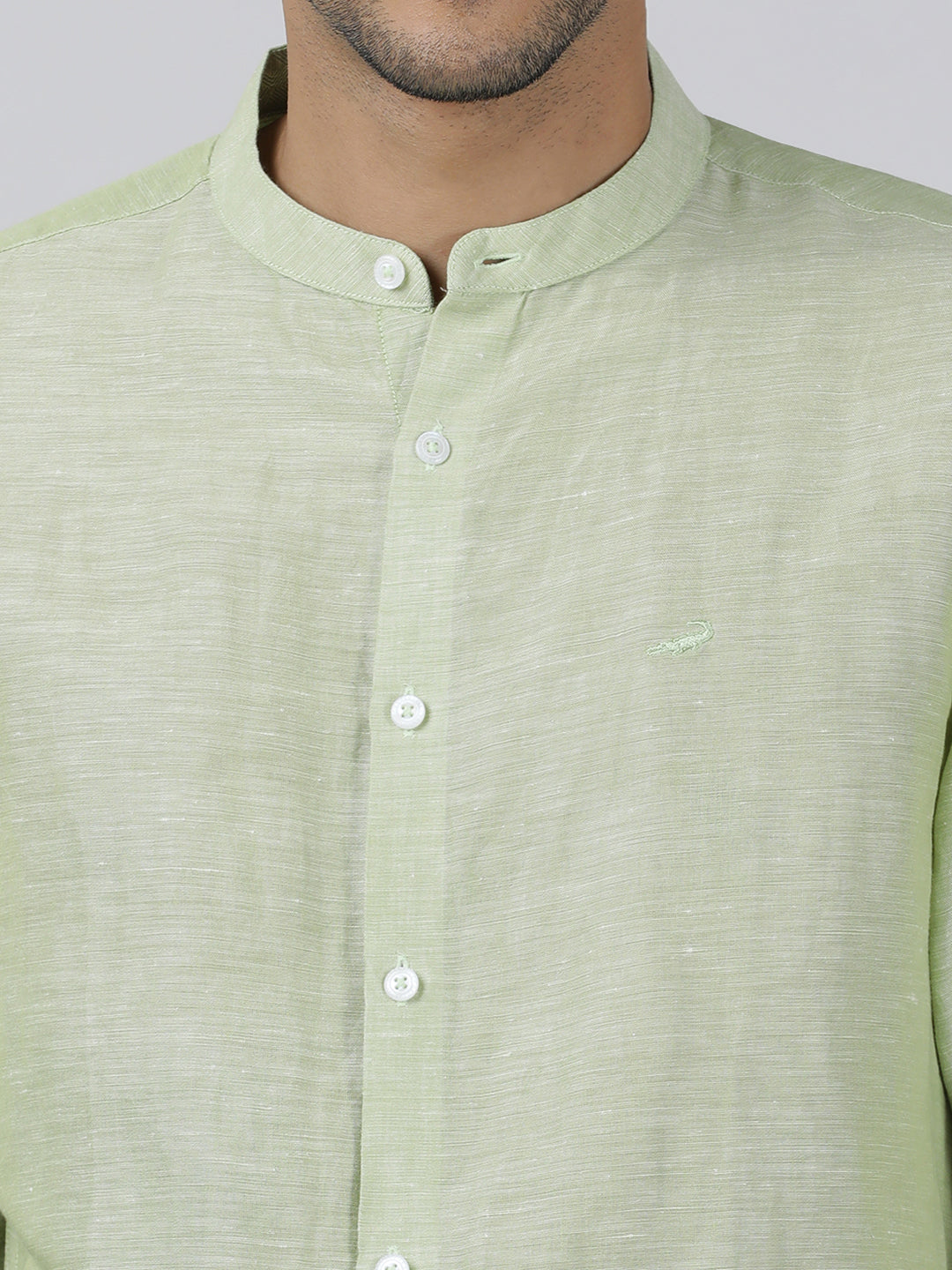 Casual Light Green Full Sleeve Regular Fit Solid Shirt with Collar for Men
