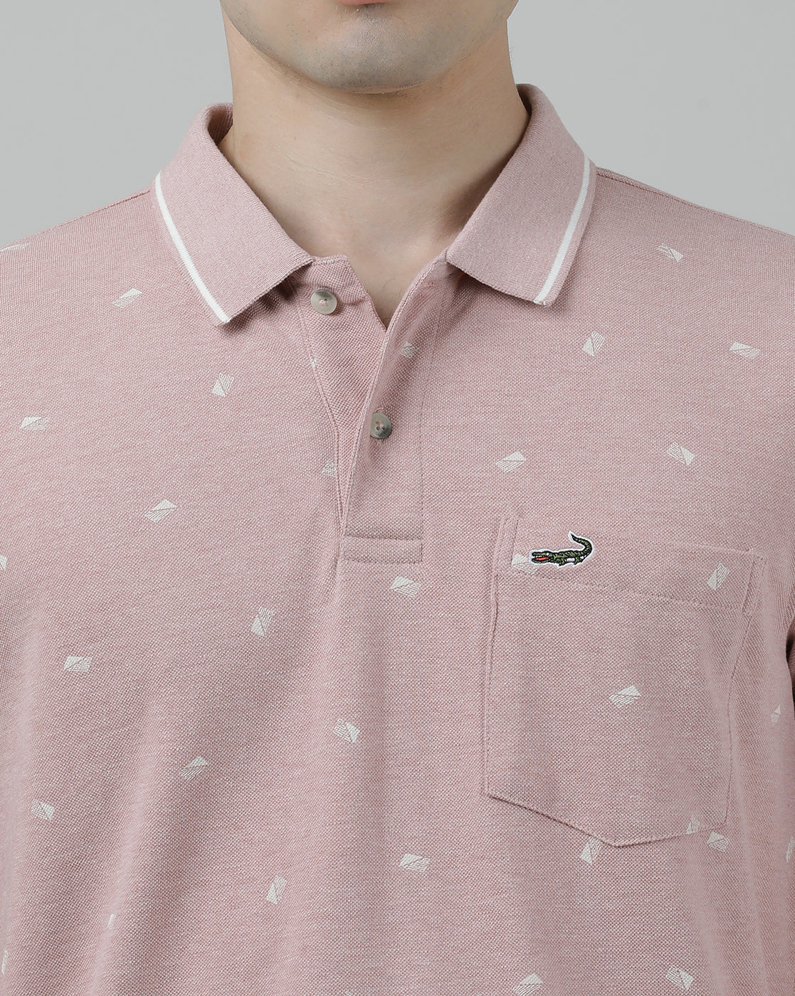 Casual Pink Printed T-Shirt Half Sleeve Slim Fit Melange with Collar for Men