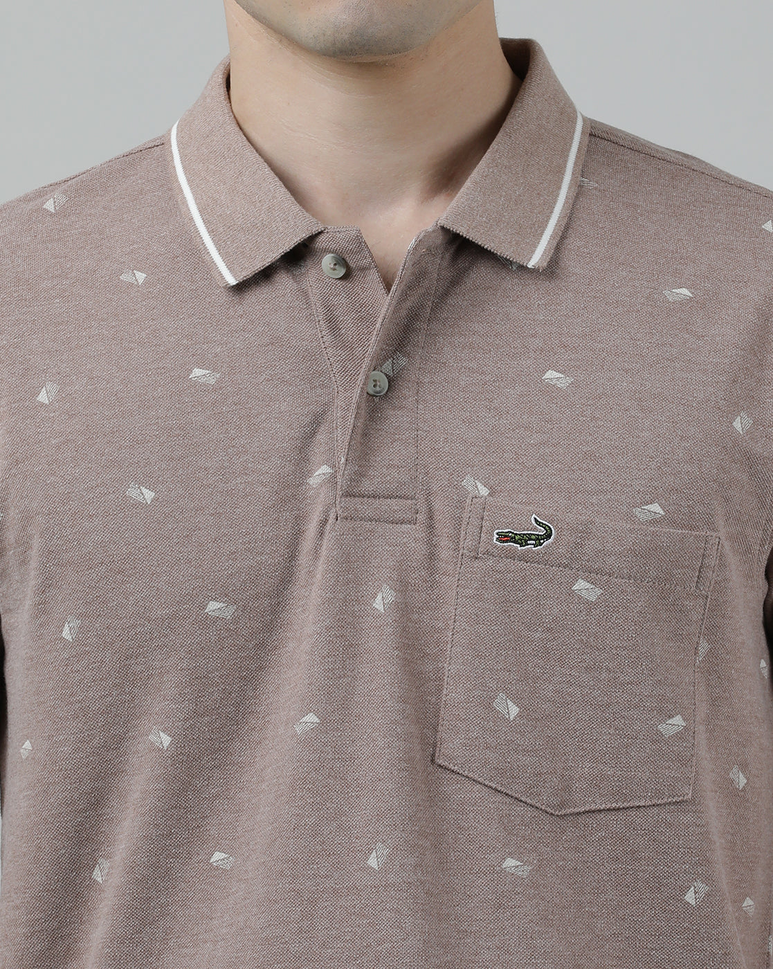 Casual Brown Printed T-Shirt Half Sleeve Slim Fit Melange with Collar for Men