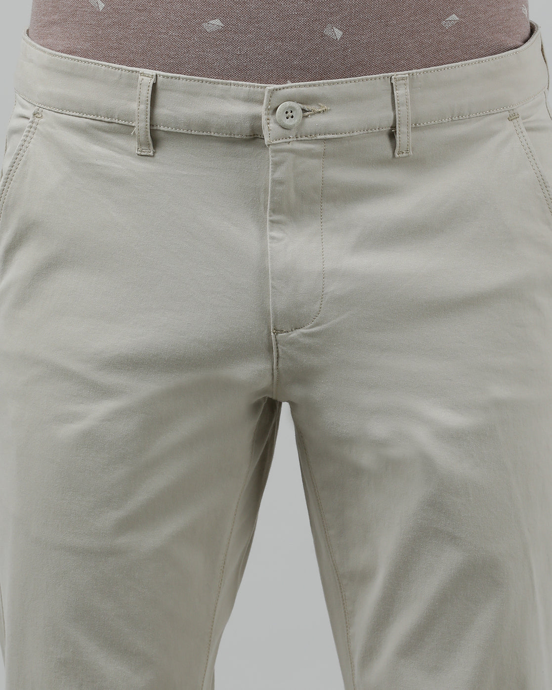 Casual Slim Fit Solid Beige Trousers for Men