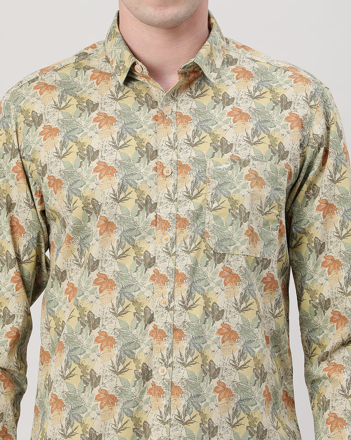 Casual Full Sleeve Comfort Fit Printed Shirt Yellow with Collar for Men