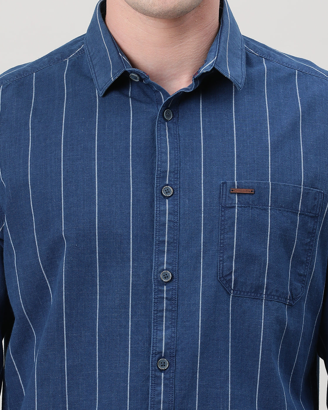 Casual Full Sleeve Comfort Fit Stripe Shirt Indigo with Collar for Men