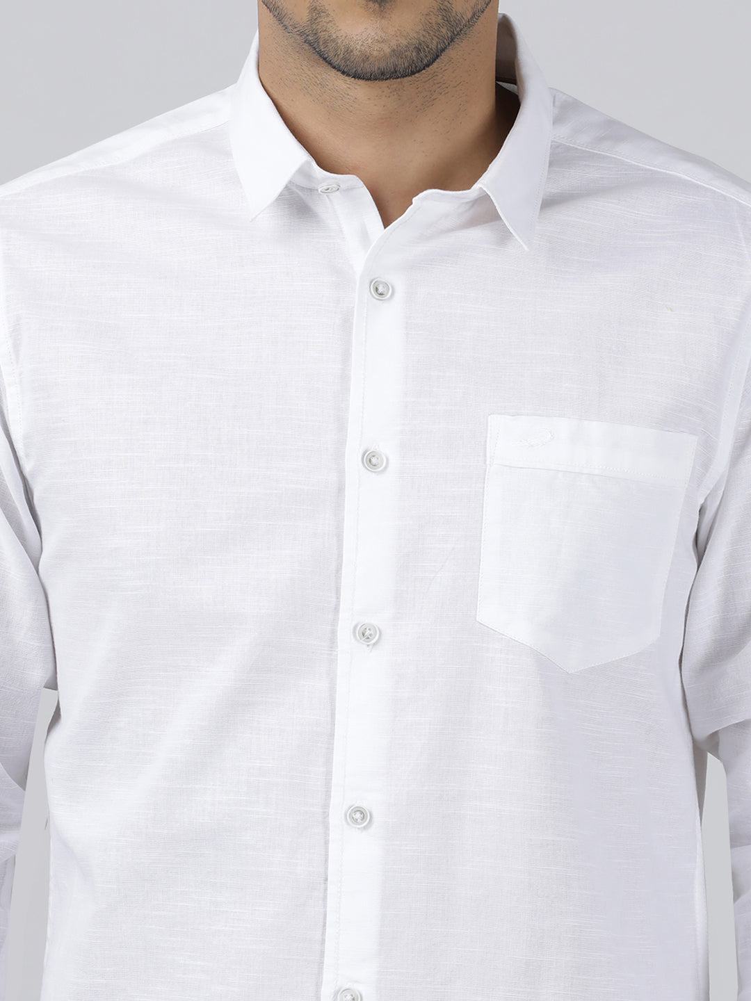 Casual White Full Sleeve Comfort Fit Solid Shirt with Collar for Men