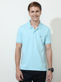 Blue Solid Half Sleeve Casual Polo T-Shirt