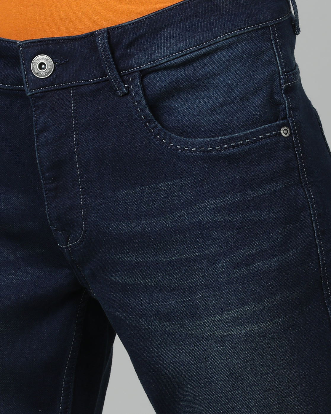 Casual Solid Slim Fit Cotton Medium Blue Denim Jean for Men