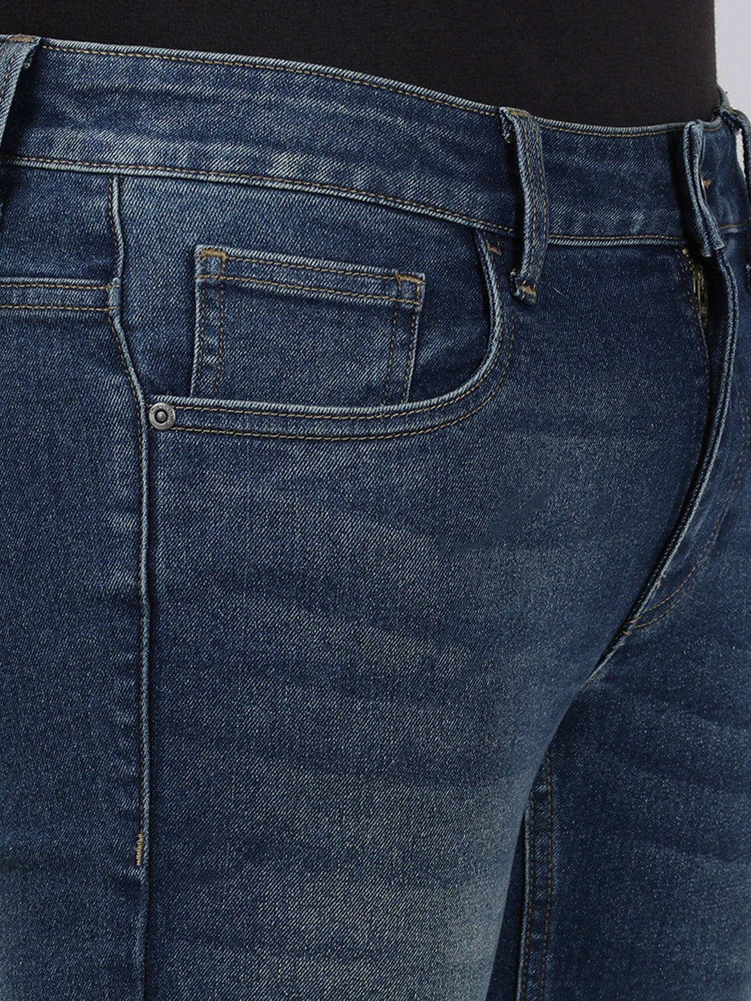 Casual Slim Fit Solid Mid Blue Denim for Men