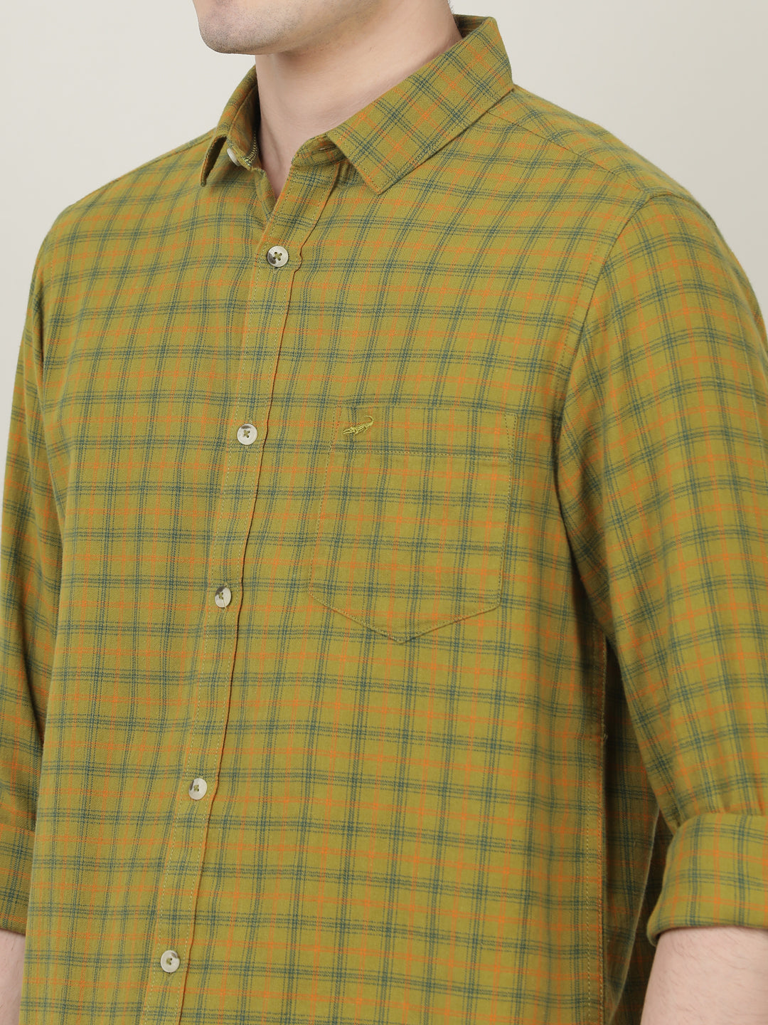 Crocodile Men Green Checked Shirt