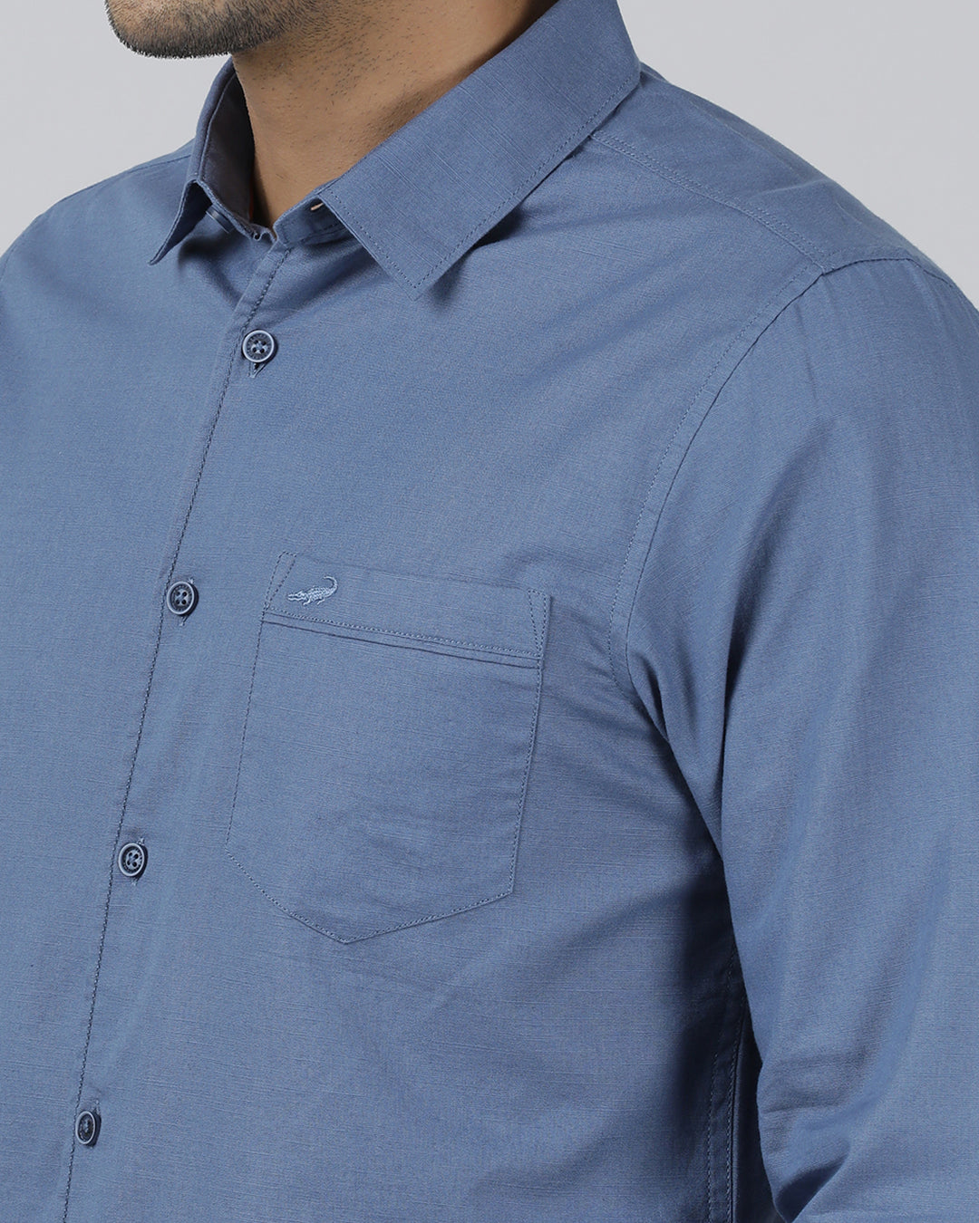 Casual Salte Blue Full Sleeve Comfort Fit Solid Shirt with Collar for Men