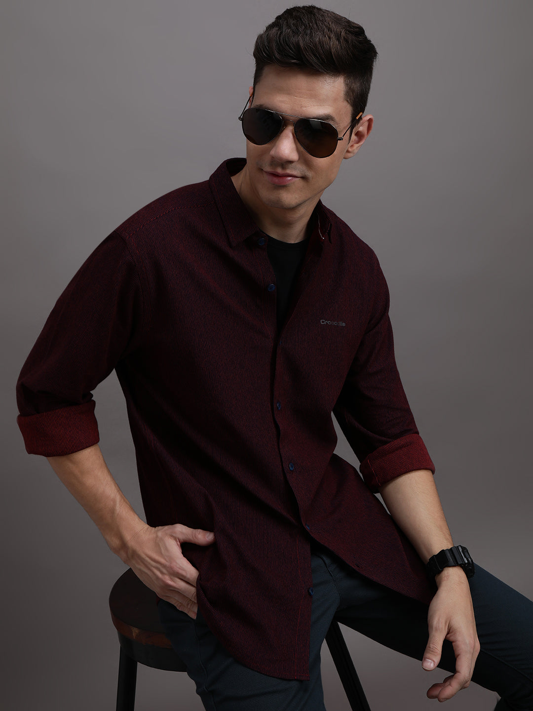 Knitted Easy Care Pin-Stripe Shirt