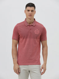 Crested Mosaic Panel Polo T-Shirt In Red