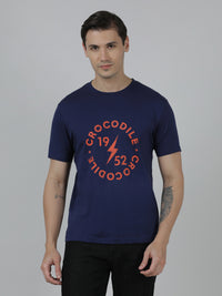 Typography Printed Blue Single Jersey Cotton T-Shirts