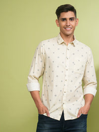 Cotton Motif Print Shirt Beige