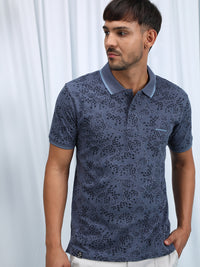 Indigo Blue Printed Polo T-Shirt