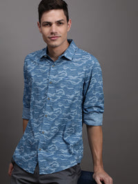 Blue Printed Full Sleeve Shirt