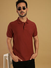 Mineral Red Casual Solid Polo T-Shirt
