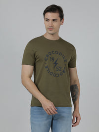 Typography Printed Single Jersey Cotton T-Shirts Olive Green