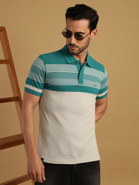 Striped Casual Green Polo T-Shirt