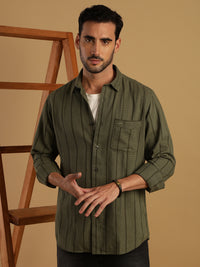 Green Striped Full Sleeve 100% Cotton Shirt