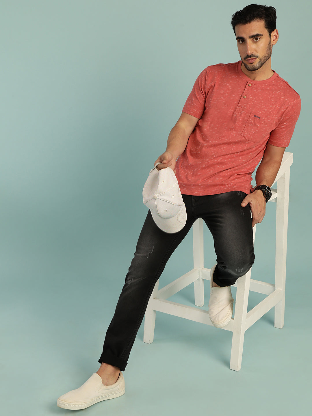 Crocodile Injected Slub Henley T-Shirt