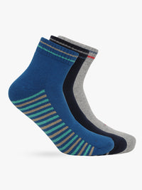 Ankle Length Striped Cotton Terry Stretch Socks