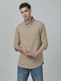 Khaki Brown Checked Casual Full Sleeve 100% Cotton Shirt