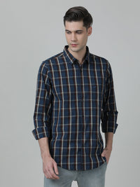 Checked Navy Casual Full Sleeve 100% Cotton Shirt