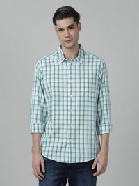 Aqua Blue Checked Full Sleeve 100% Cotton Shirt