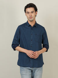 Indigo Navy Striped Full Sleeve 100% Cotton Casual Shirt