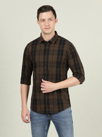 Olive Green Checked Full Sleeve 100% Cotton Casual Shirt