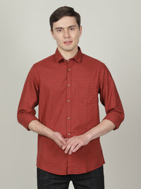 Rust Brown Checked Full Sleeve 100% Cotton Casual Shirt