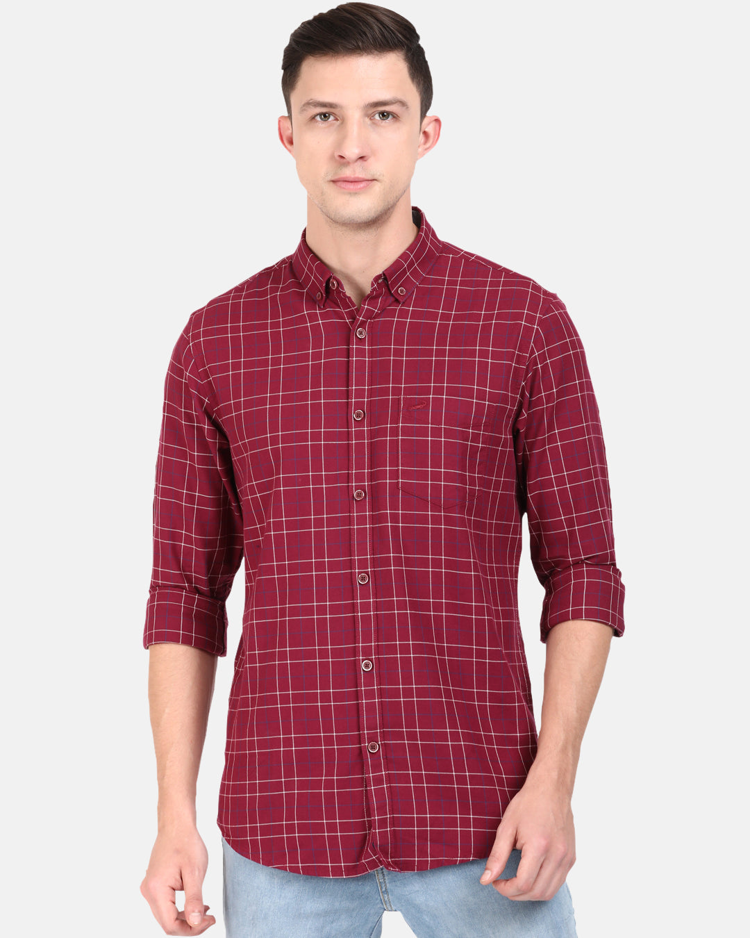 Crocodile Checked Slim Fit Shirt with Patch Pocket