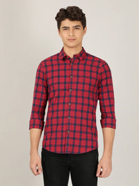 Red Checked Full Sleeve 100% Cotton Casual Shirt