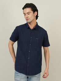 Navy Solid Casual Half Sleeve 100% Cotton Shirt