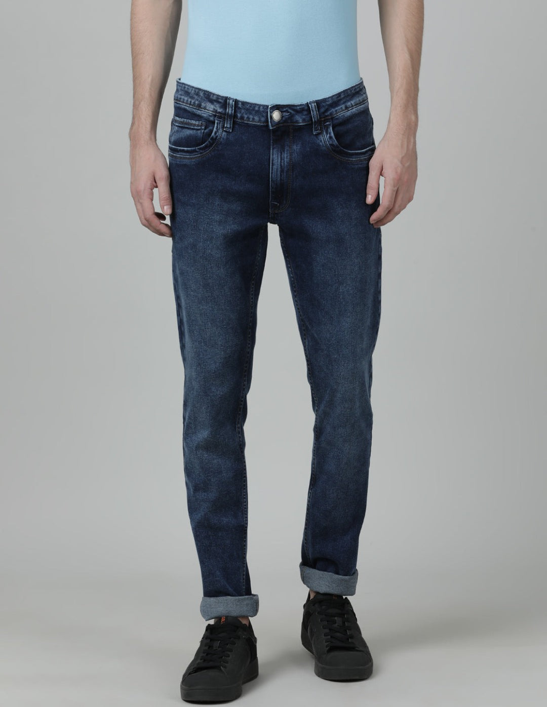 Casual Solid Slim Tapered Medium Blue Denim Jean