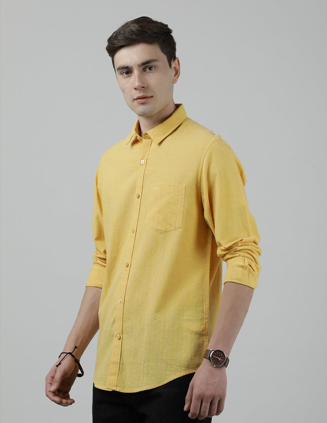 Casual Full Sleeve Comfort Fit Stripe Shirt Yellow for Men