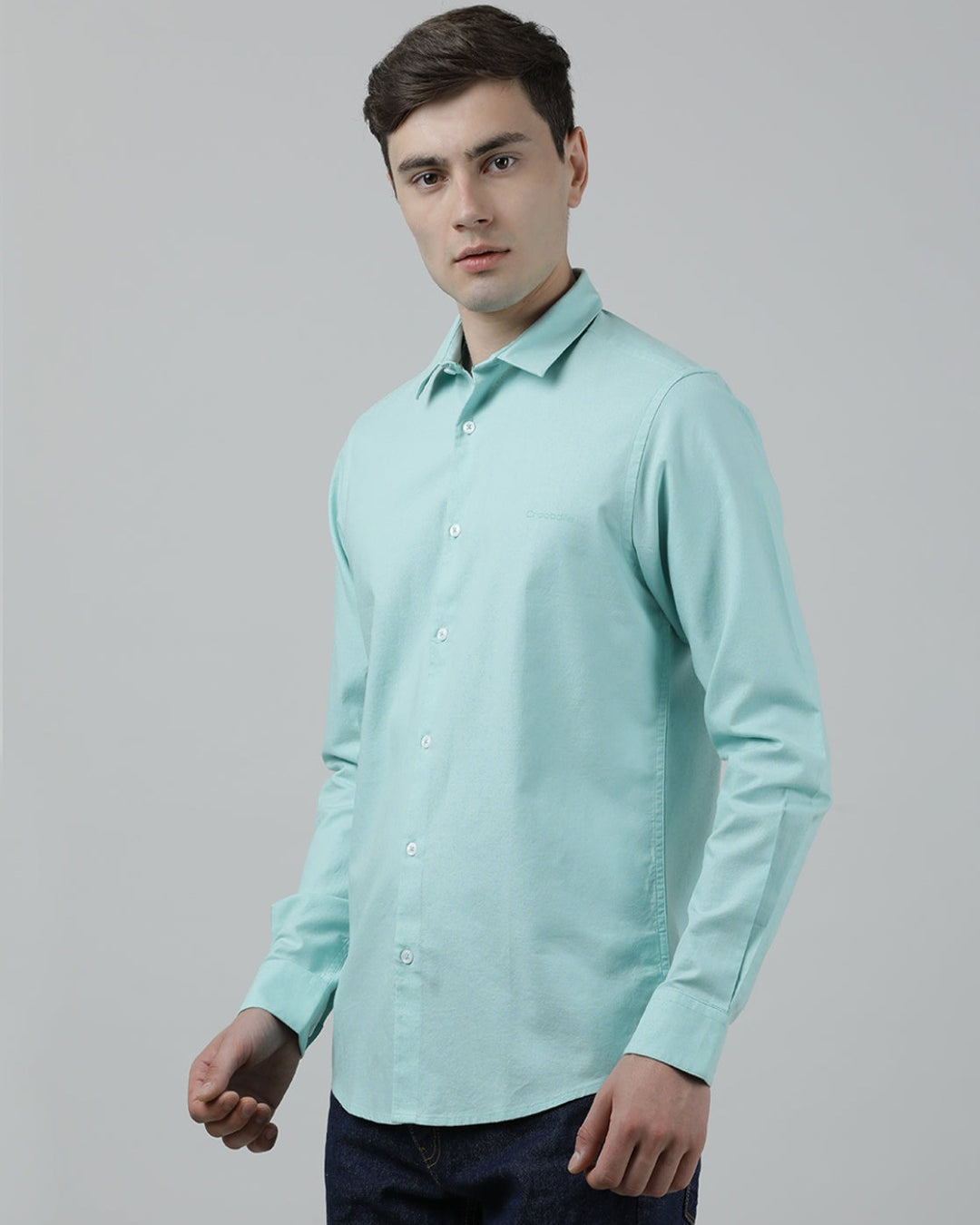 Crocodile Casual Full Sleeve Slim Fit Printed Shirt Green with Collar for Men