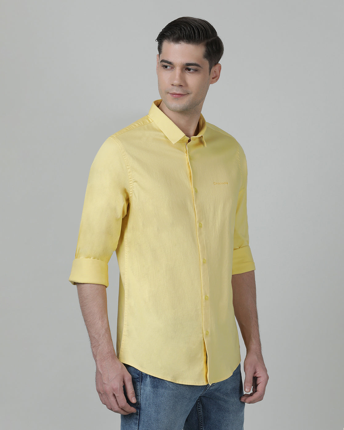 Crocodile Casual Solid Slim Fit Full Sleeve Butterscotch Shirt with Collar