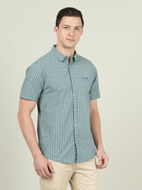 Deep Lake Blue Checked Half Sleeve 100% Cotton Shirt