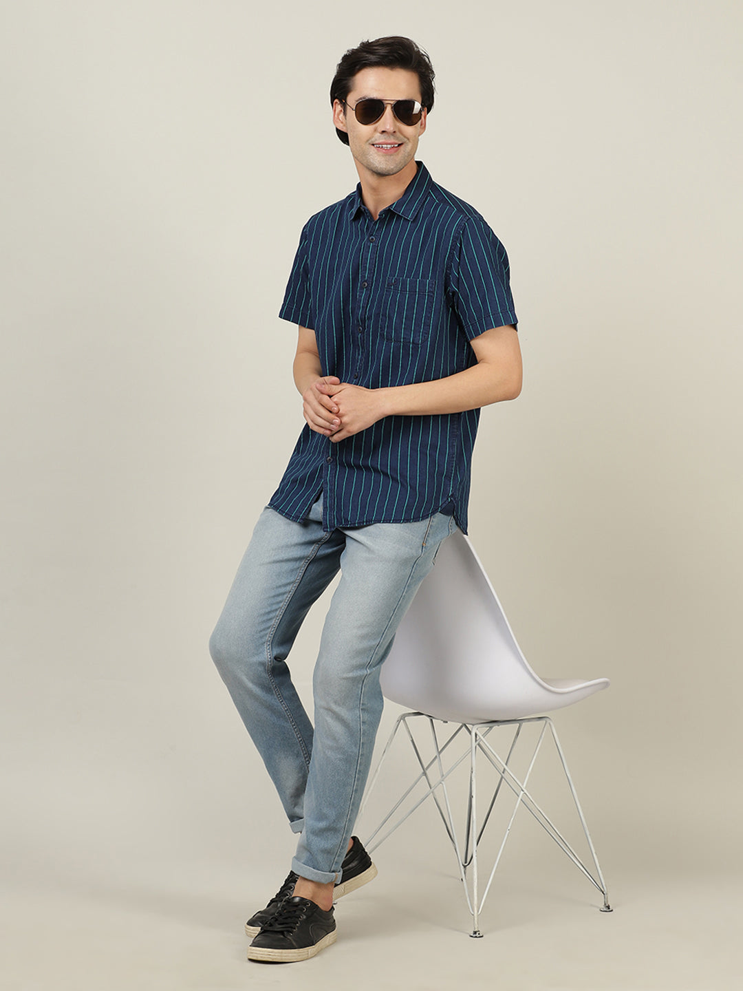 Crocodile Men Blue Regular Fit Casual Shirt