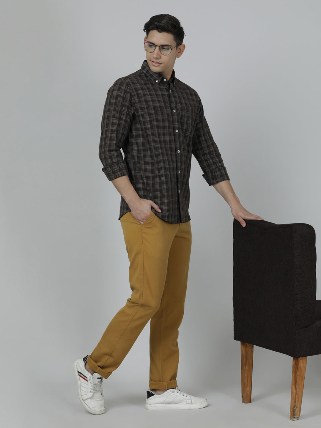 Crocodile Brown Full Sleeve Comfort Fit Shirt