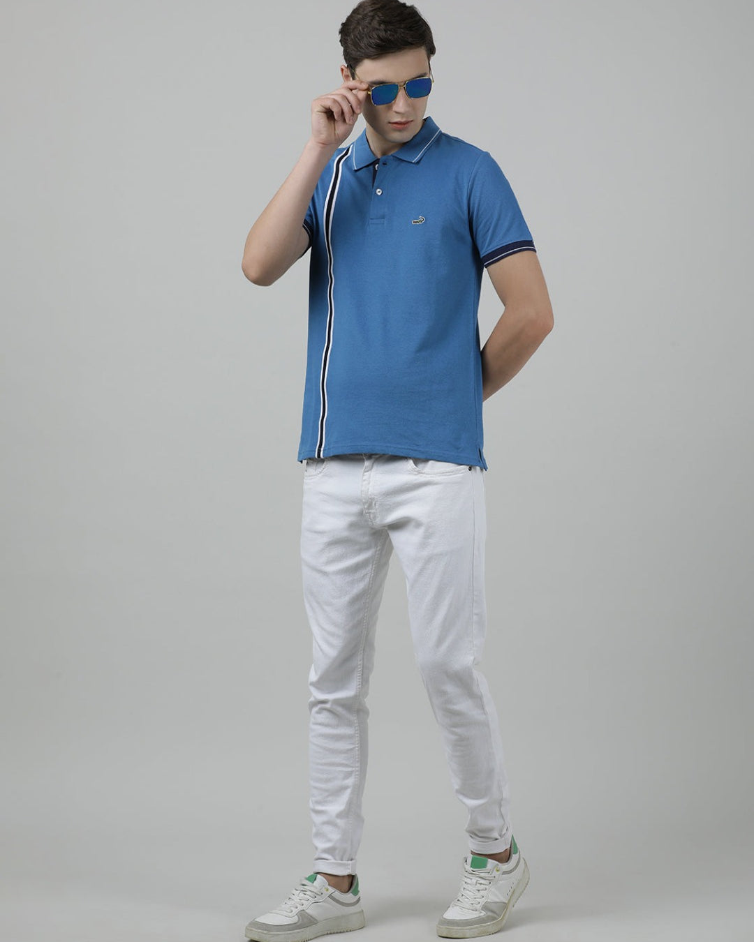 Crocodile Casual Blue Solid Polo T-Shirt Half Sleeve Slim Fit with Collar for Men