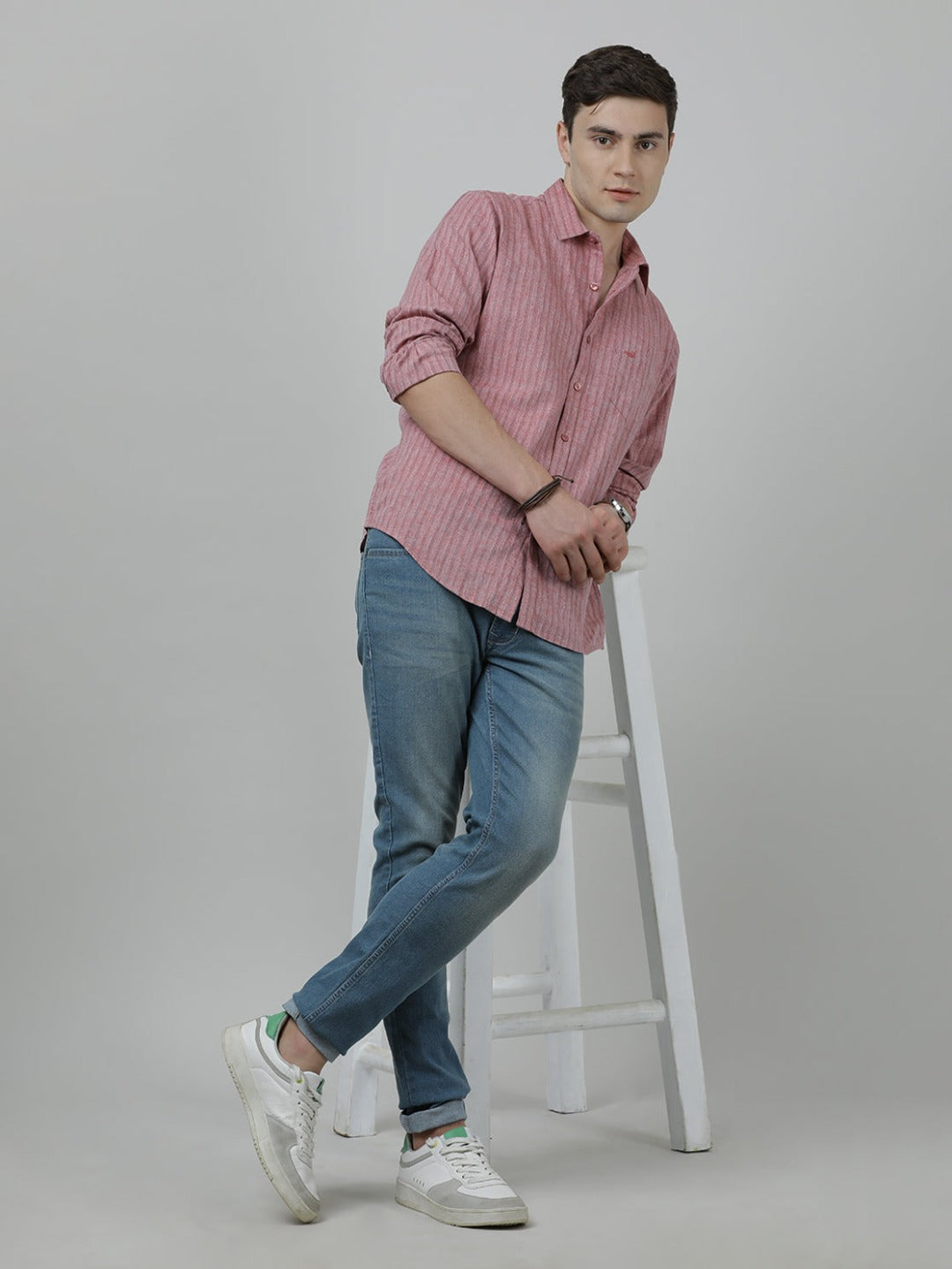 Crocodile Casual Full Sleeve Comfort Fit Stripe Shirt Red for Men