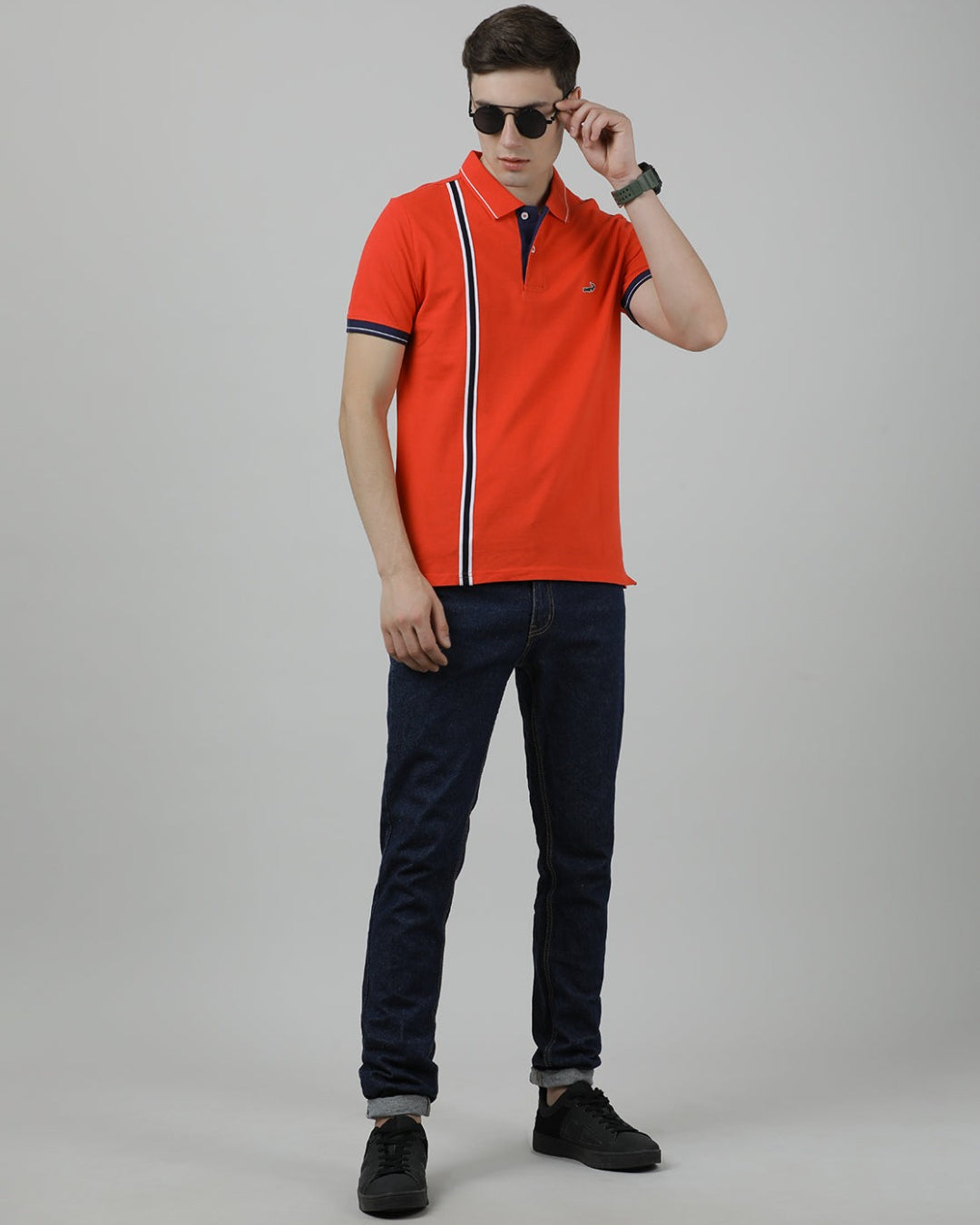 Crocodile Casual Red Solid Polo T-Shirt Half Sleeve Slim Fit with Collar for Men