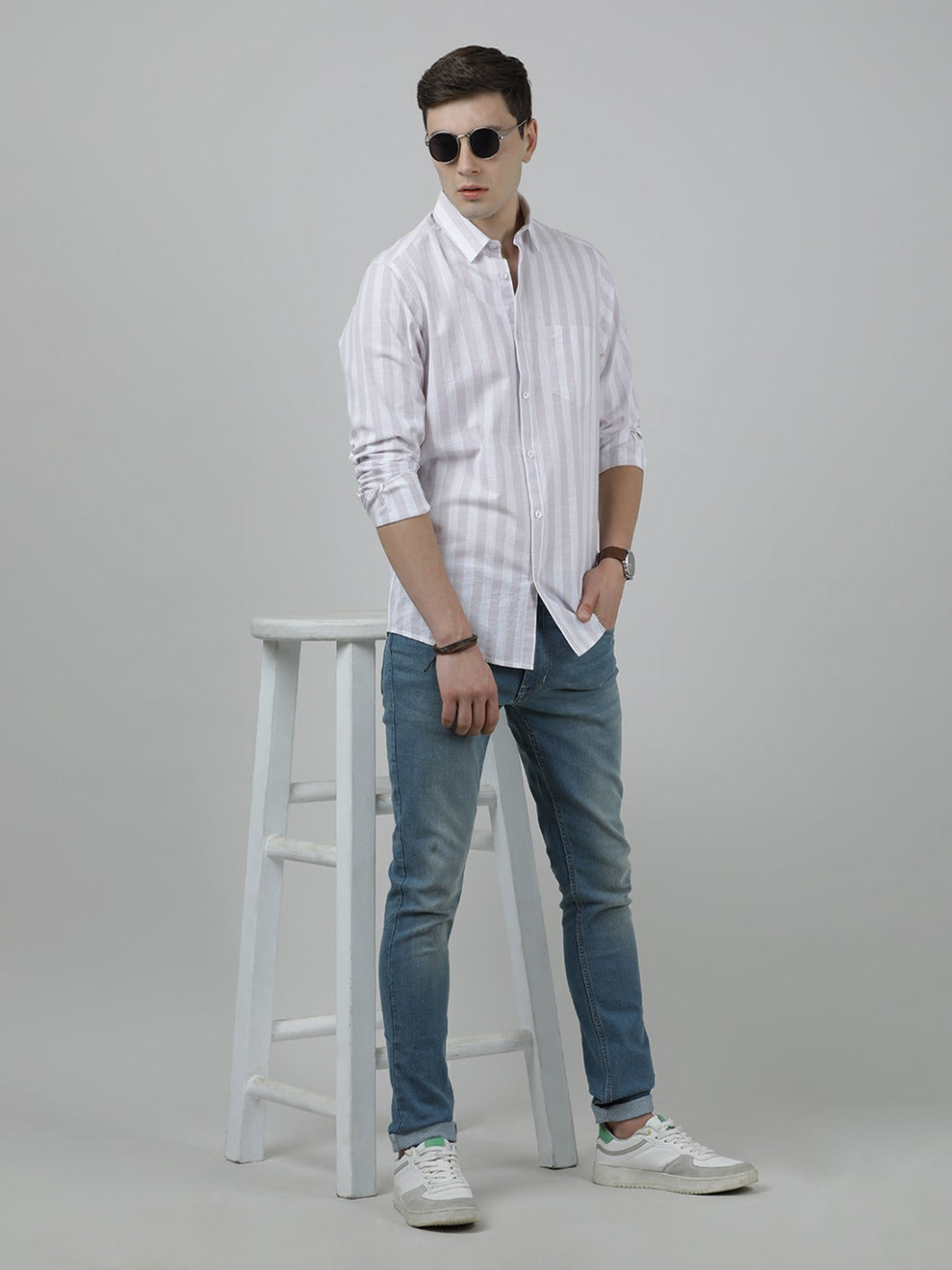 Crocodile Casual Full Sleeve Comfort Fit Stripe Shirt Purple for Men